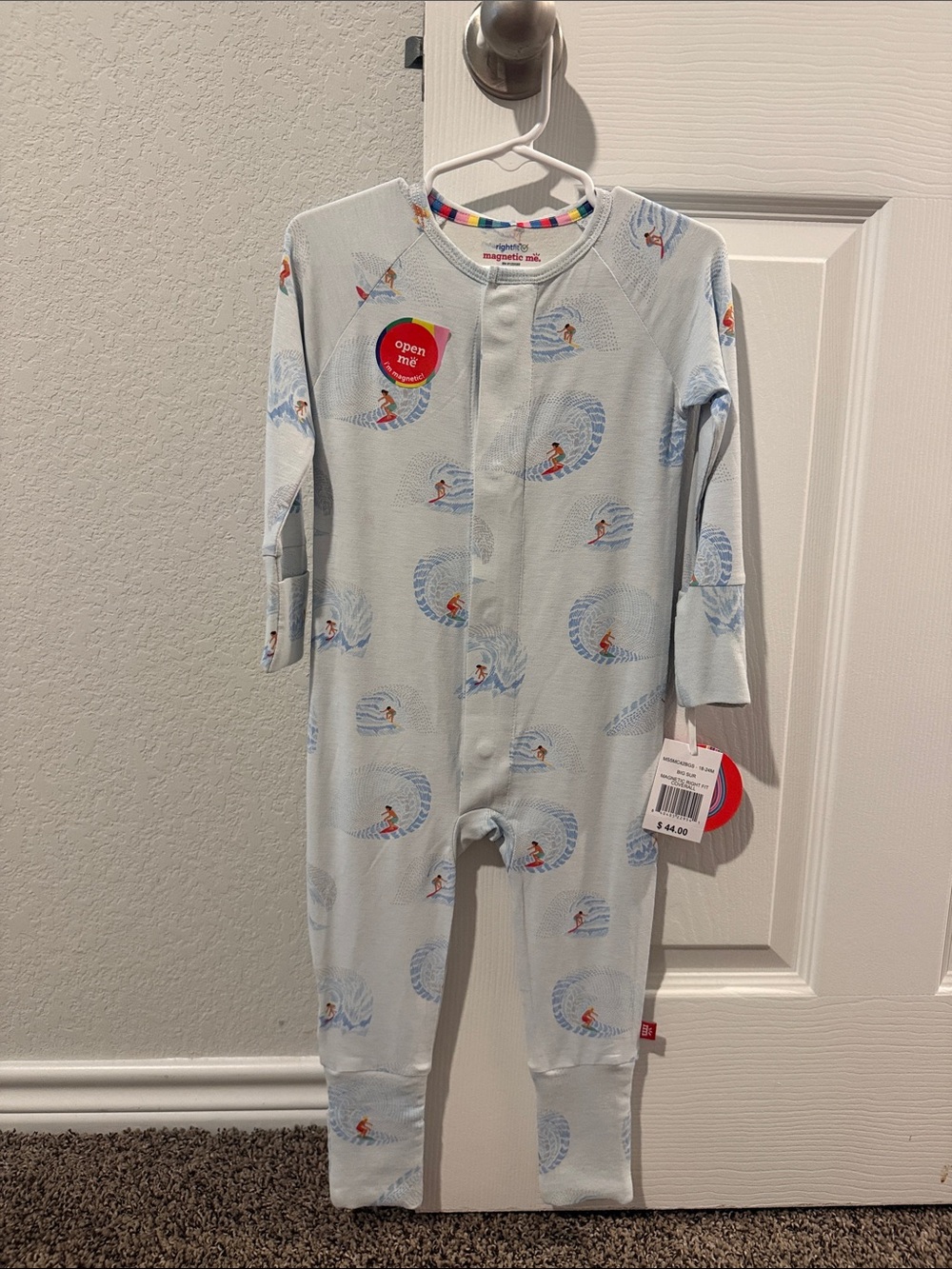 Magnetic Me Big Sur - Light Blue Surfer Print Magnetic-Closure Baby One-Piece